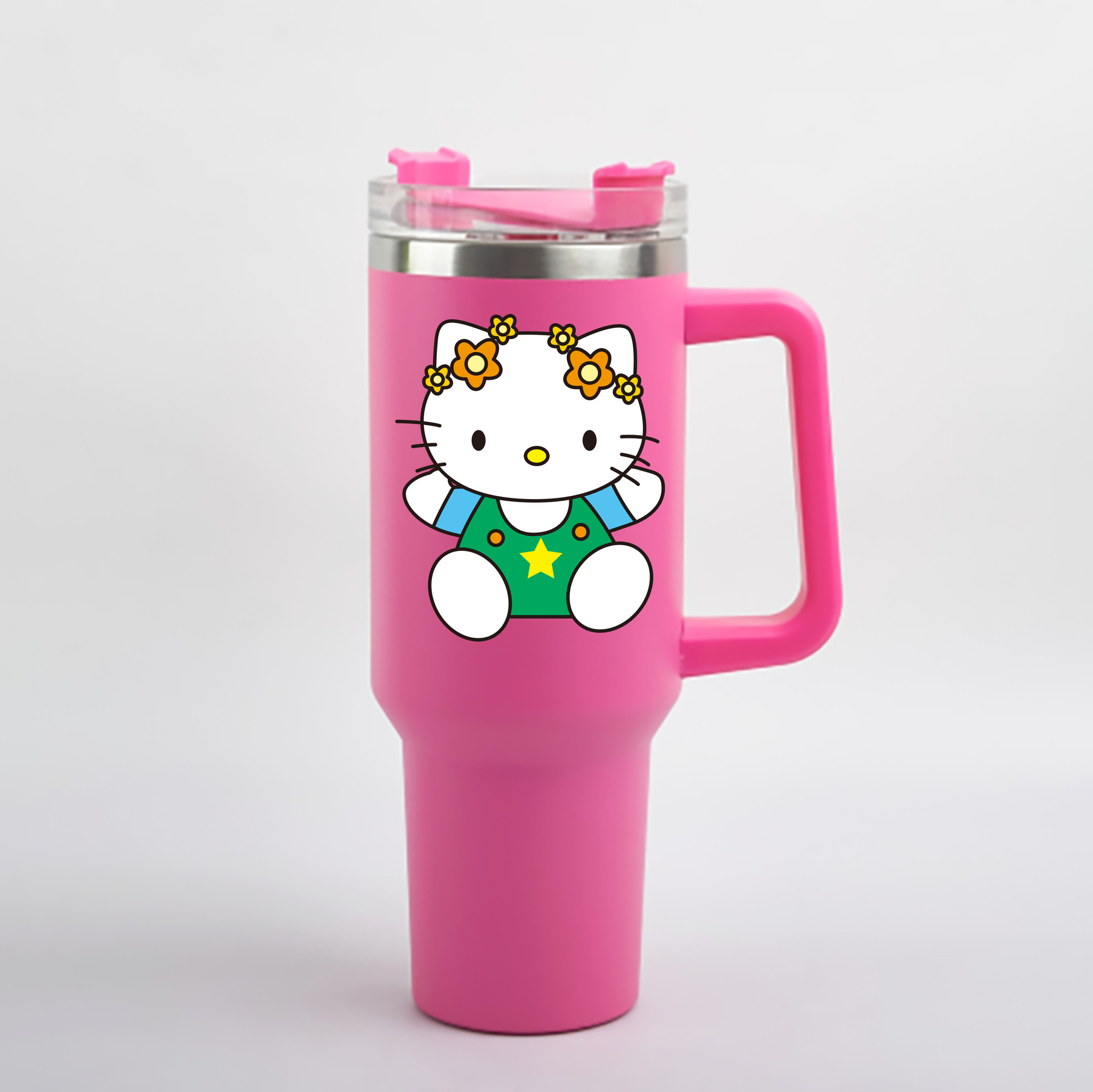 （画像用） Hello Kitty ハローキティ 1200mL車用タンブラー - クリスタルステッカー（プラスチックストロー付き）